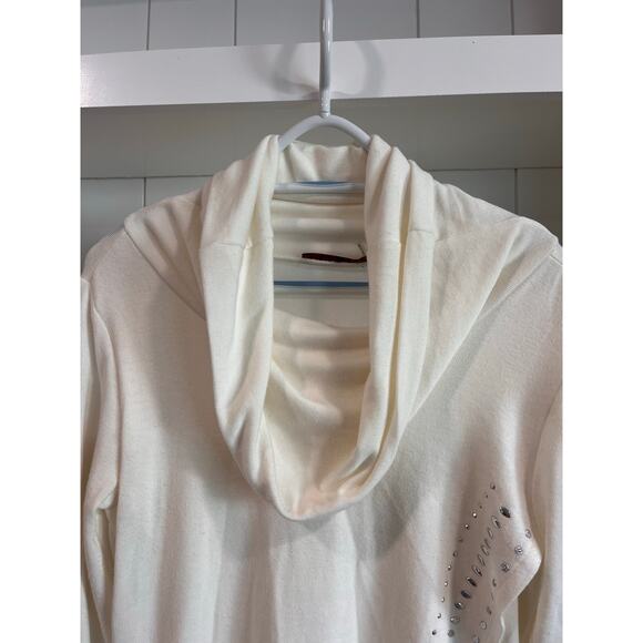 Belldini Small White Cowl Neck Top Embellished Glam Soft Stretch Knit Sweater - Picture 4 of 11